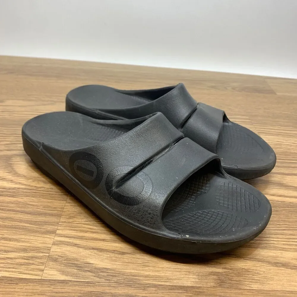 OOFOS OOahh Slide Recovery Sandals Black Mens Size 8 Womens Sz 10 EU 41‎